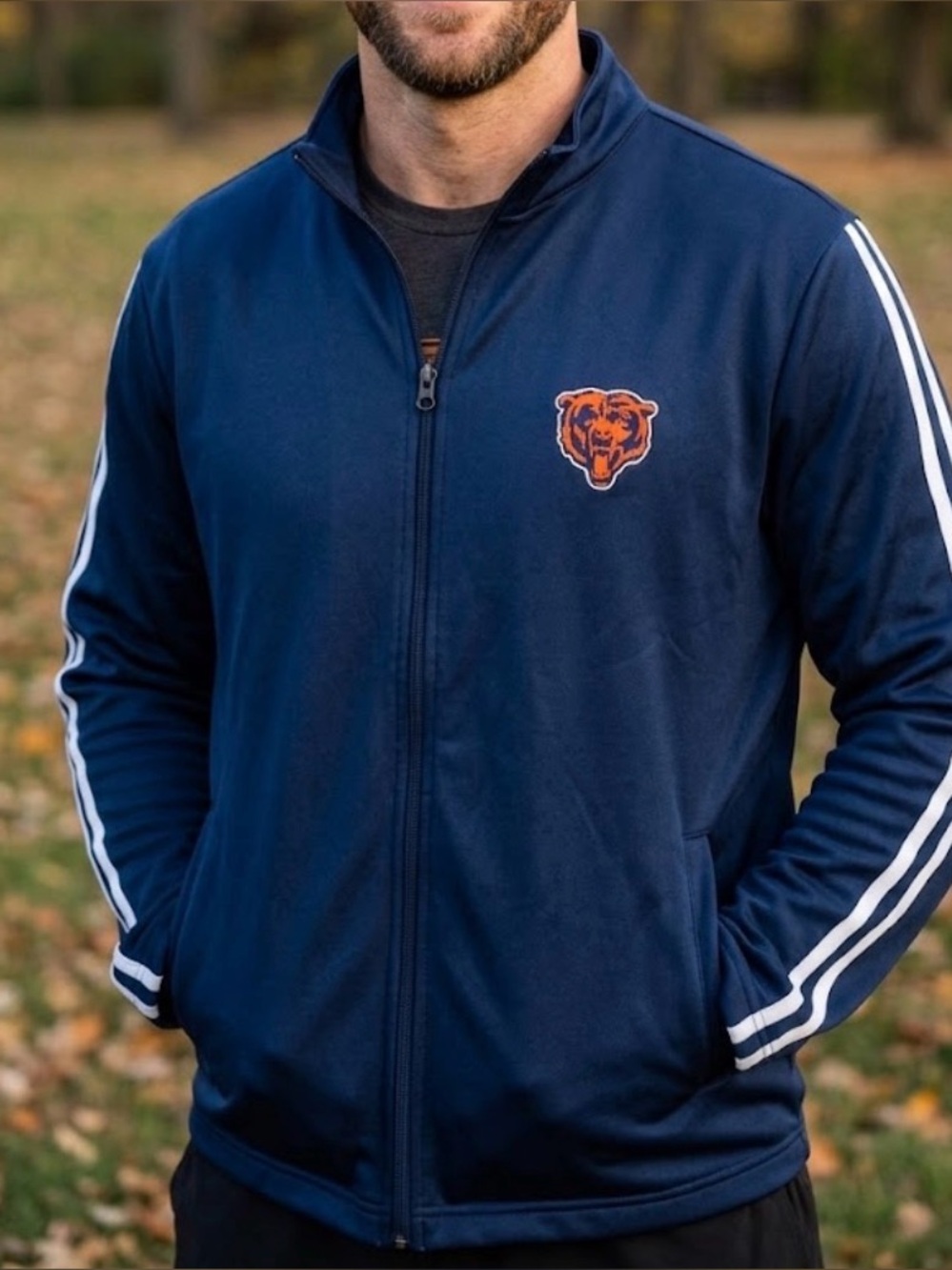 NFL Chicago Bears navy blue and full zip jacket, size: M